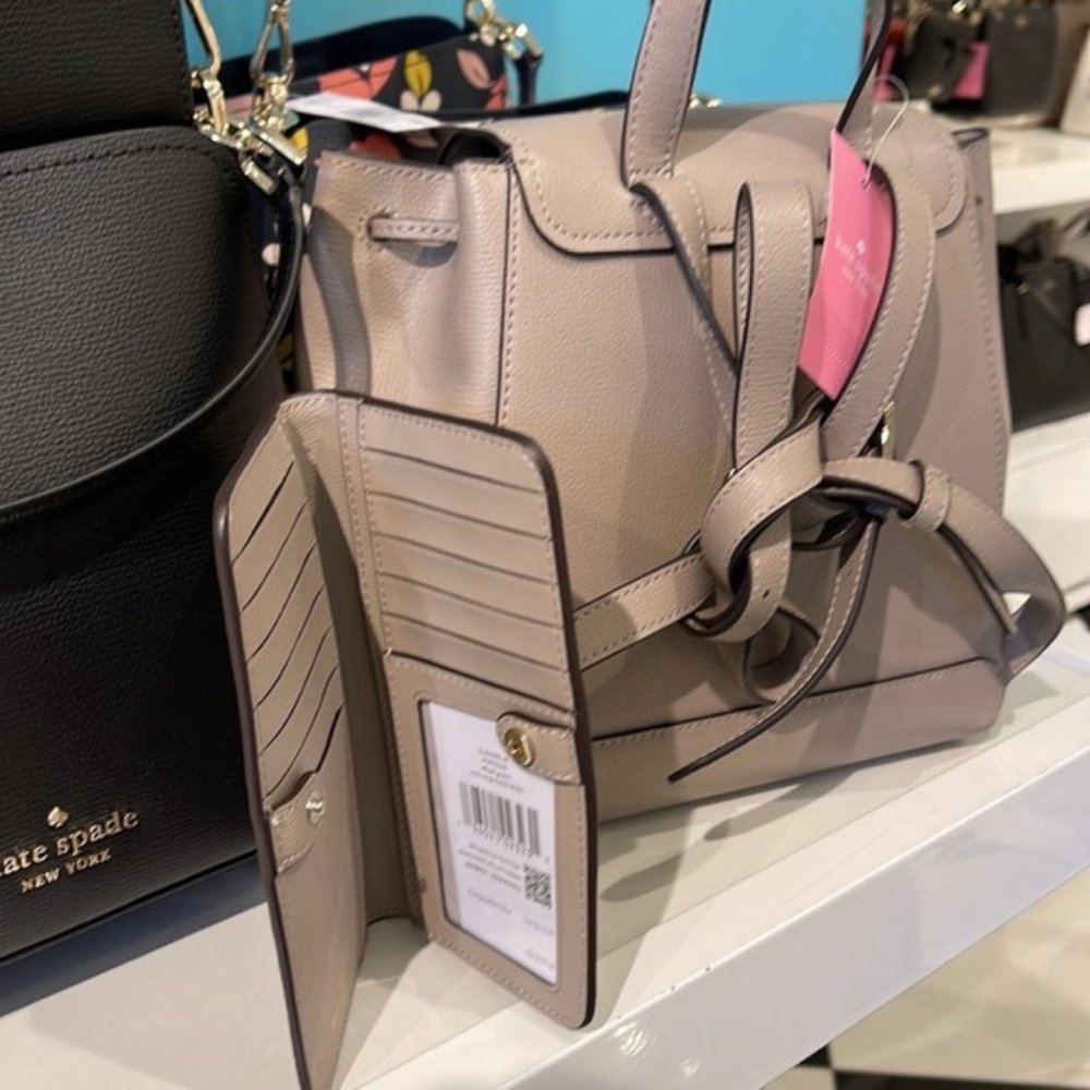 Kate Spade Darcy Flap Backpack & Darcy Large Slim Bifold Wallet Warm Taupe - Picture 6 of 16